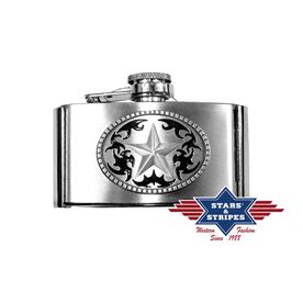 Western belt buckle with attached star, enamel effects and removable hip flask