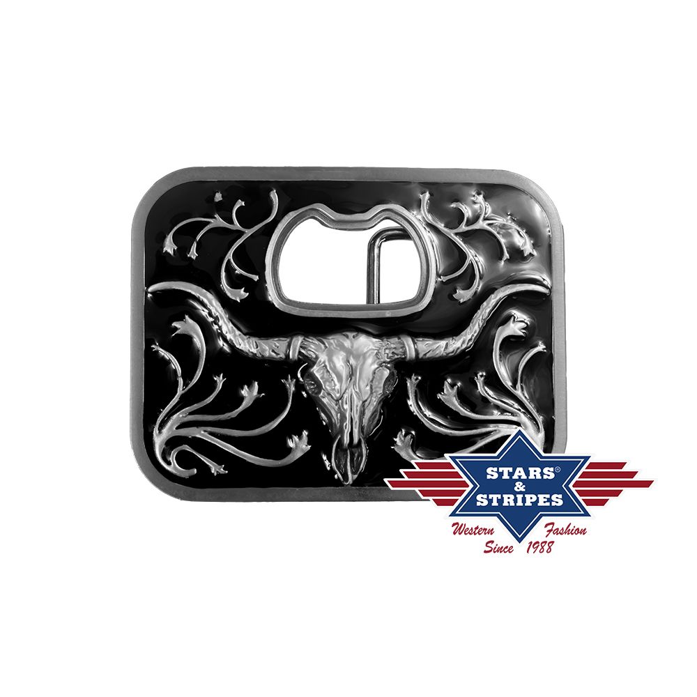 Western Belt Buckle with Longhorn and Enamel Effects